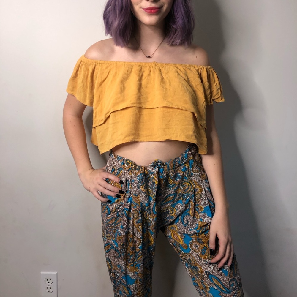 Yellow Off-The-Shoulder Crop Shirt